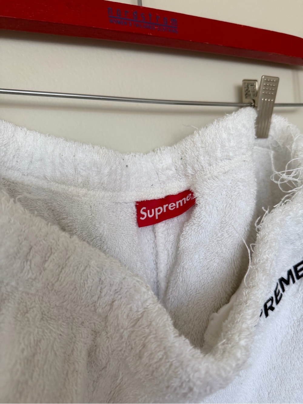 Supreme White Terry Shorts with Black Embroidered Logo - Picture 3 of 7